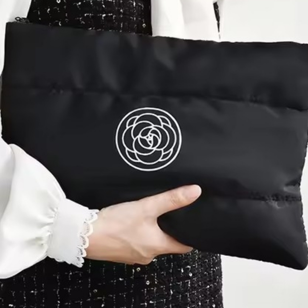 Camellia By Chanel BlackWith White Floral Very Large Clutch/Costmetic Pouch - Picture 4 of 5
